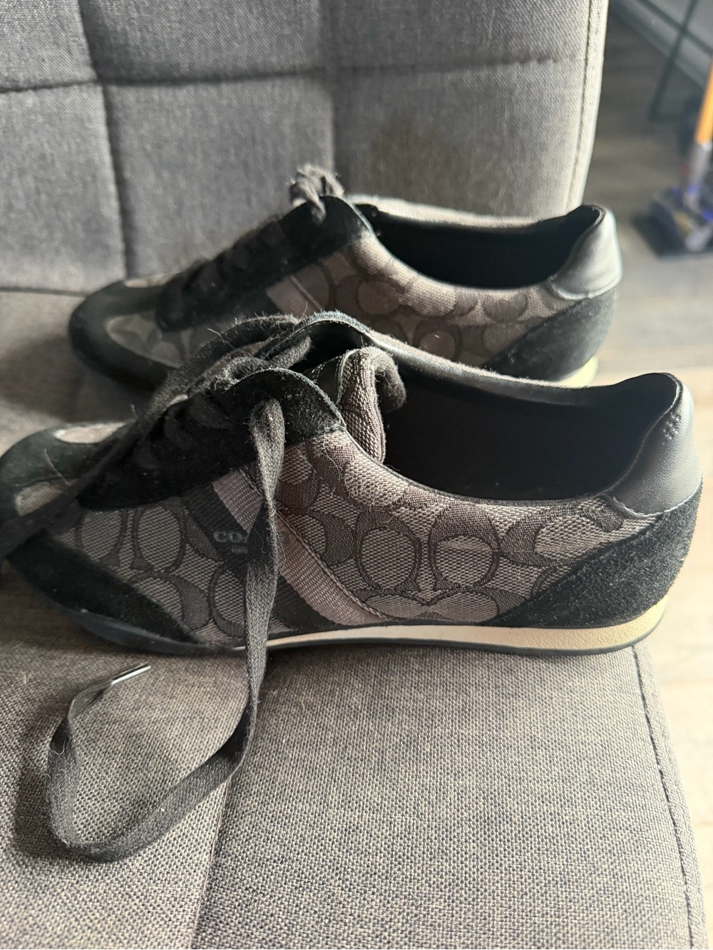 Coach Grey and Black Signature Logo Low-Top Sneakers